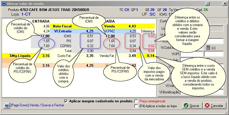 calculo de creditos fiscais em uma calculadora