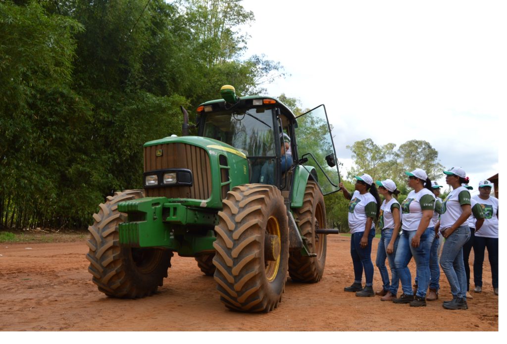 campo verde com tratores trabalhando juntos