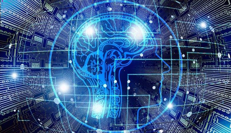 cerebro humano com circuitos eletronicos interligados