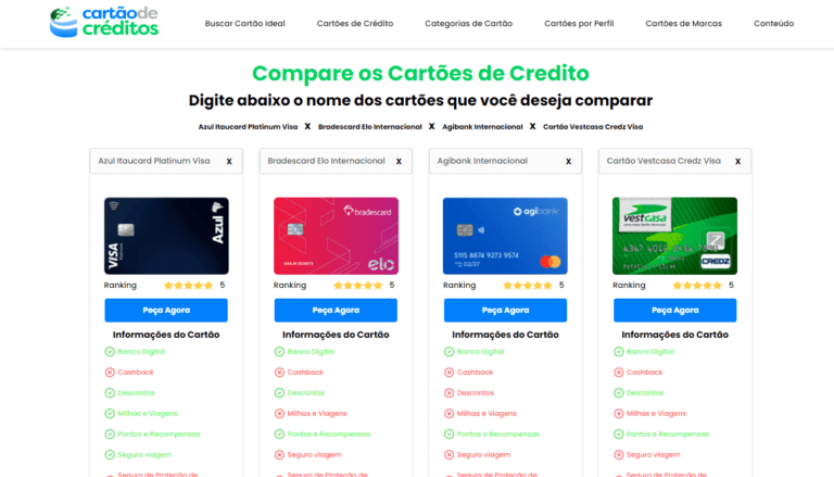 comparacao visual entre cartoes bancarios