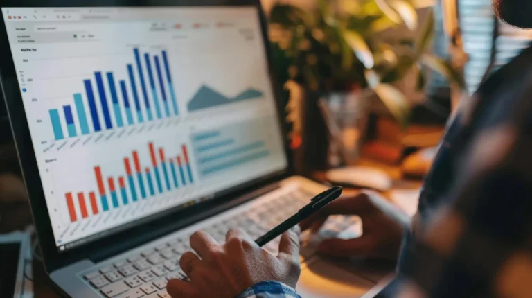 computador com graficos de vendas em alta