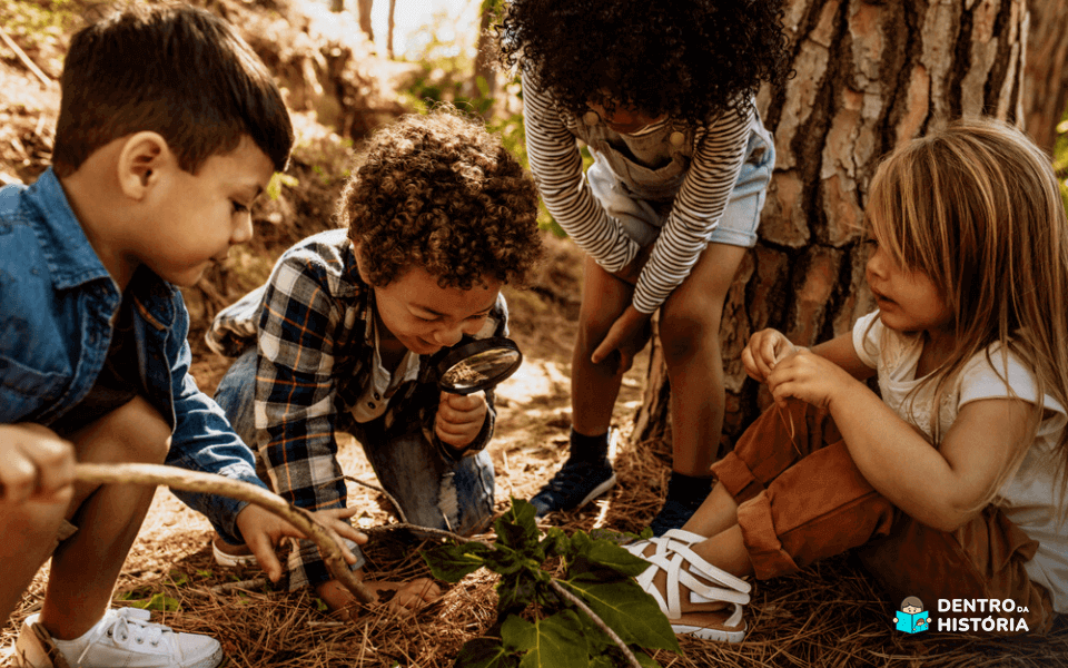 criancas aprendendo em um ambiente natural