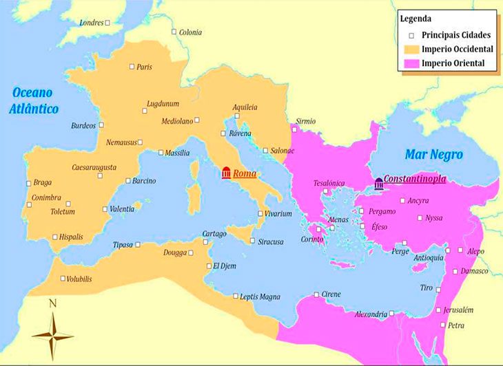 Como ocorreu a divisão do Império Romano e suas consequências