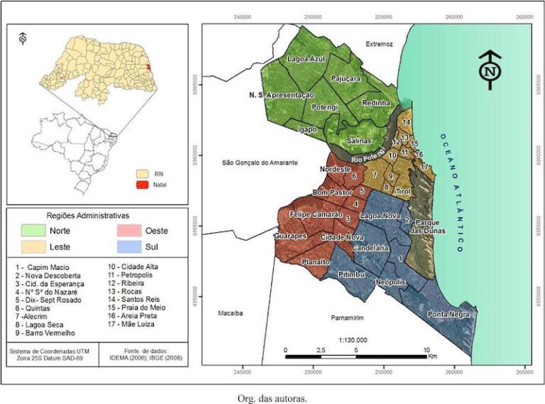 mapa de natal com destaque para bairros