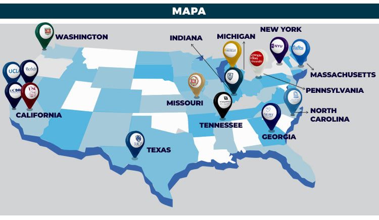 mapa mundi com universidades destacadas