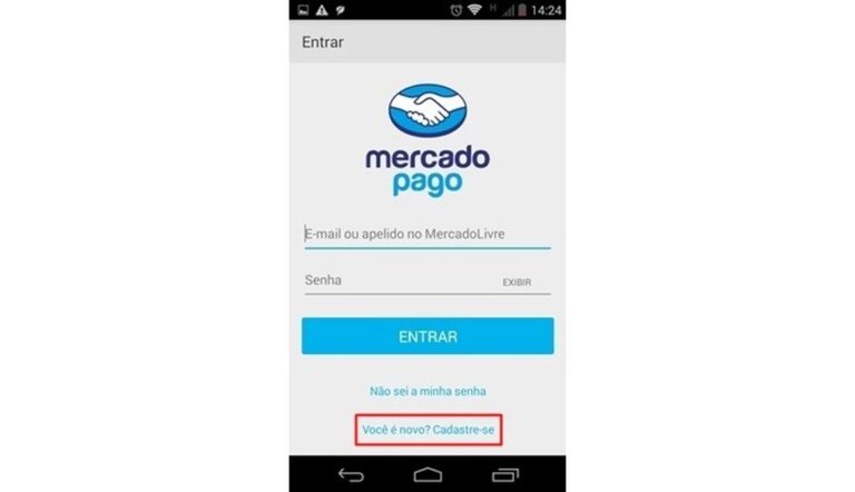 tela do aplicativo mercado pago em uso