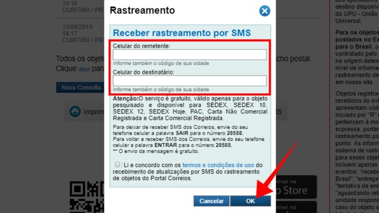 um pacote com um codigo de rastreamento